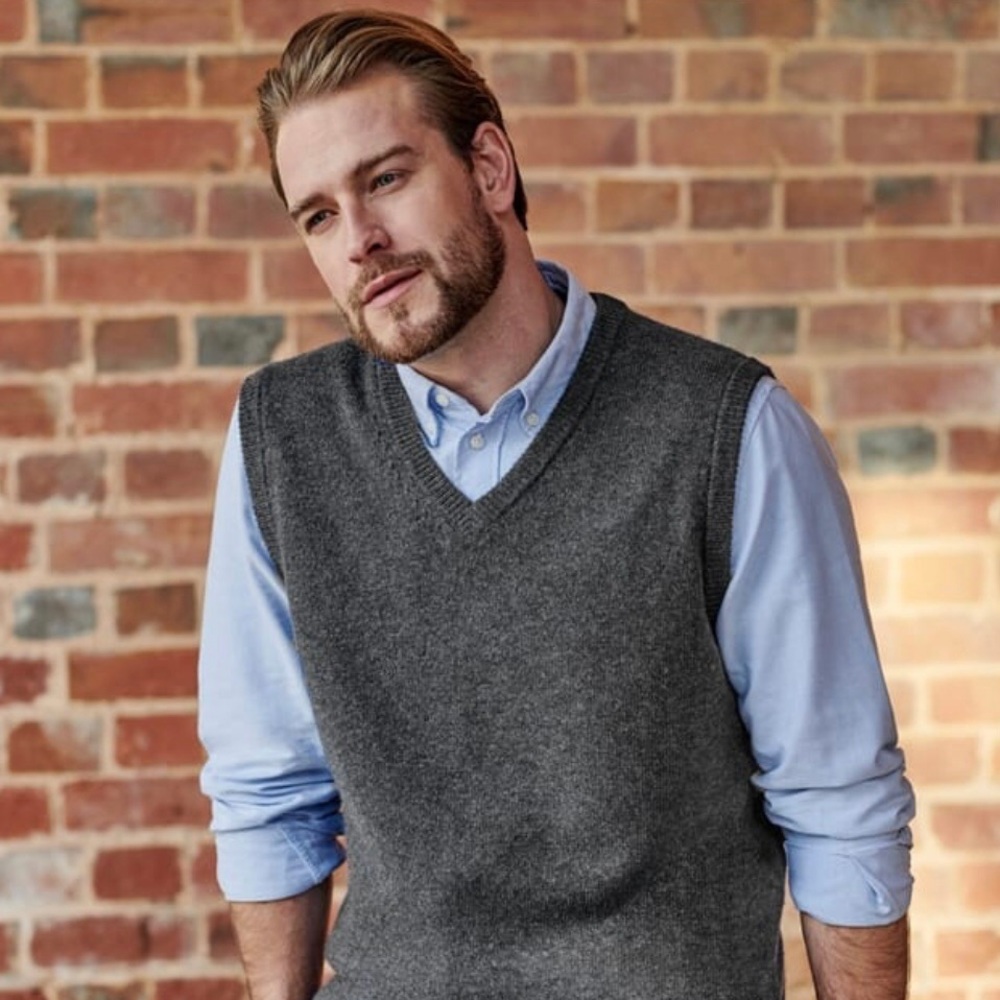 Vintage Y2K OLD NAVY Charcoal Gray Lambswool V Neck XXL Pullover Sweater Vest
